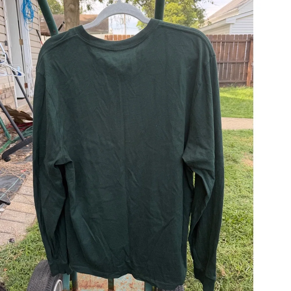True Religion Mens Long Sleeve Henley Shirt Green Horseshoe Logo XL 50554-00